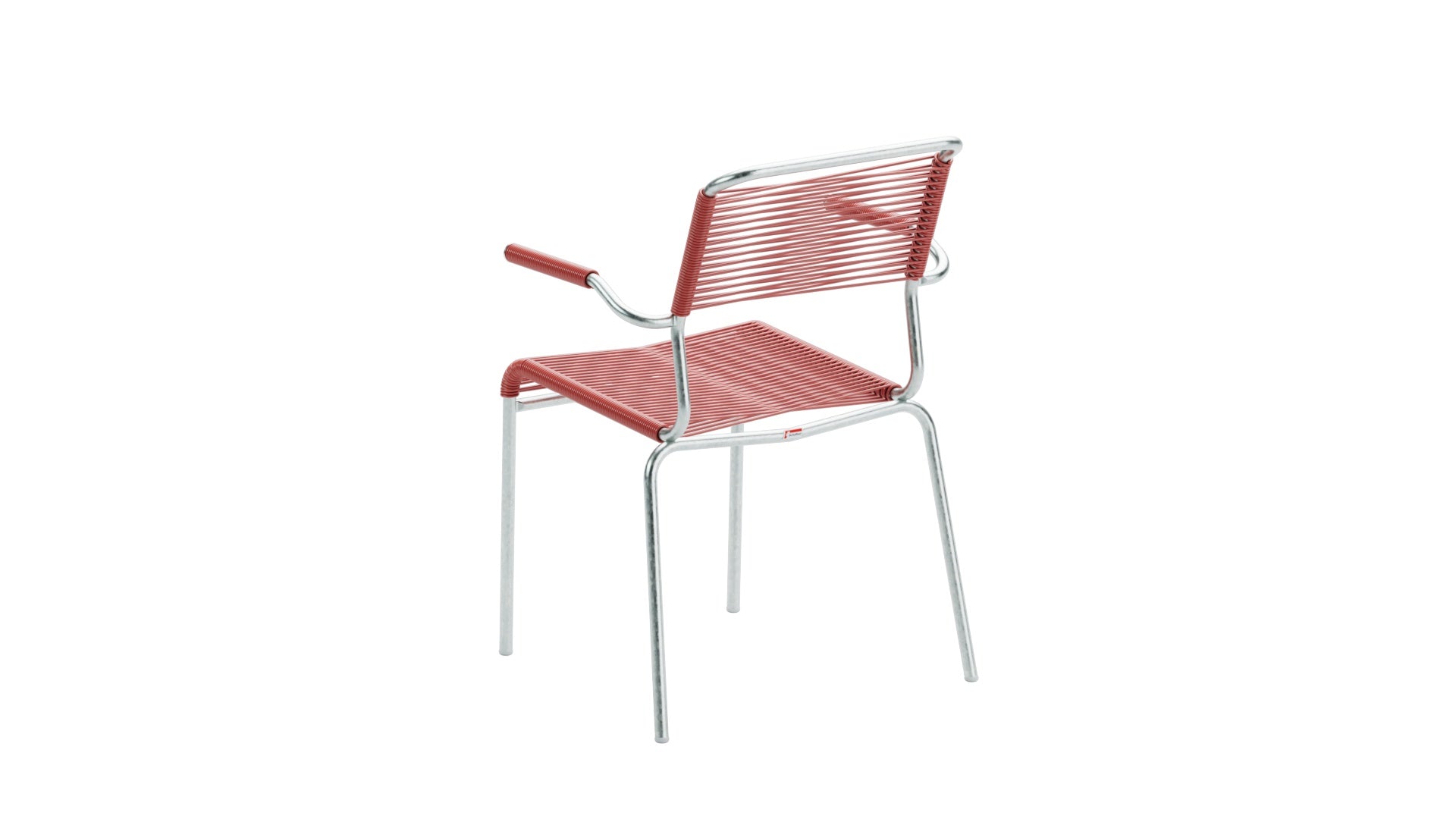 Säntis Spaghetti-Gartenstuhl mit Armlehne in Ahornrot präsentiert im Onlineshop von KAQTU Design AG. Gartenstuhl mit Armlehnen ist von Schaffner