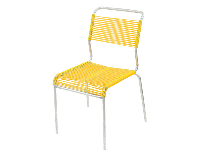 Stilvoller, wetterfester Säntis Spaghetti-Gartenstuhl ohne Armlehne von Schaffner, langlebig, umweltfreundlich, modern, perfekt für Terrasse und Garten.