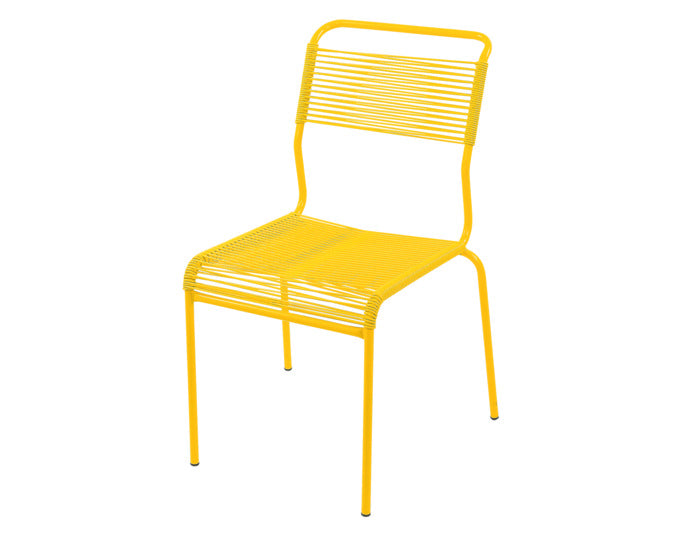 Stilvoller, wetterfester Säntis Spaghetti-Gartenstuhl ohne Armlehne von Schaffner, langlebig, umweltfreundlich, modern, perfekt für Terrasse und Garten.