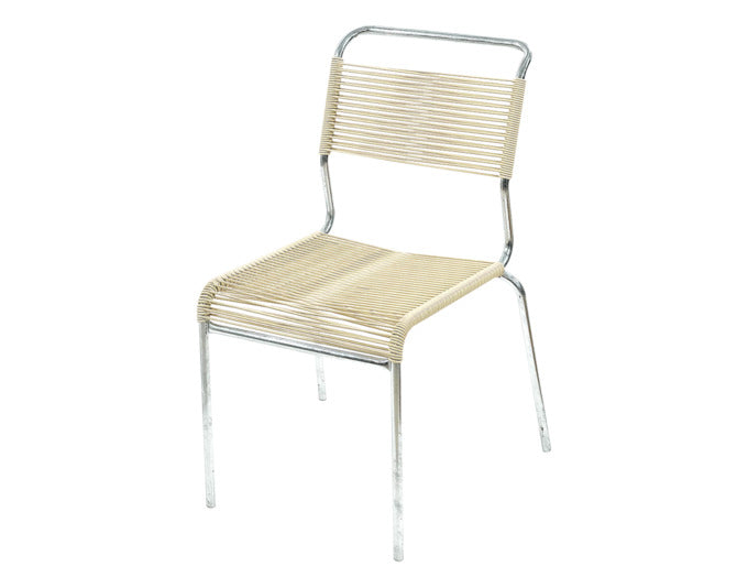 Stilvoller, wetterfester Säntis Spaghetti-Gartenstuhl ohne Armlehne von Schaffner, langlebig, umweltfreundlich, modern, perfekt für Terrasse und Garten.