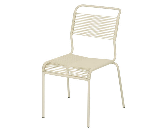 Stilvoller, wetterfester Säntis Spaghetti-Gartenstuhl ohne Armlehne von Schaffner, langlebig, umweltfreundlich, modern, perfekt für Terrasse und Garten.