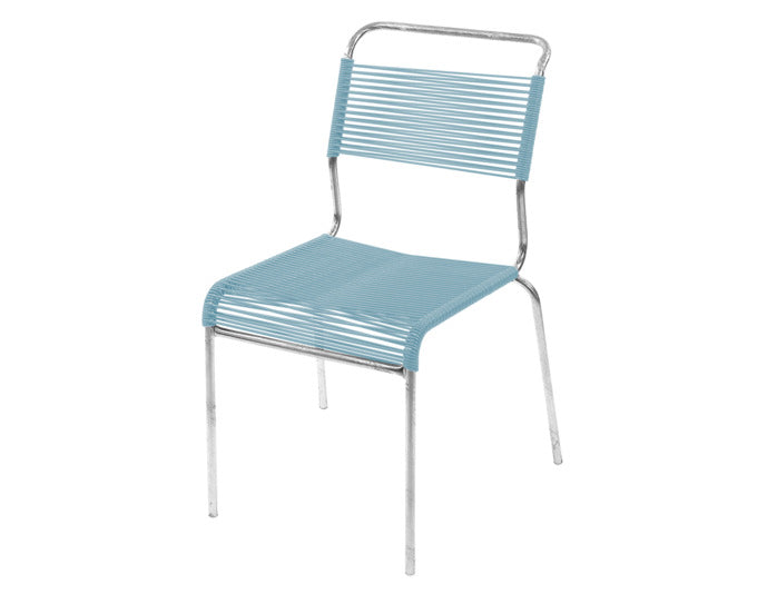 Stilvoller, wetterfester Säntis Spaghetti-Gartenstuhl ohne Armlehne von Schaffner, langlebig, umweltfreundlich, modern, perfekt für Terrasse und Garten.