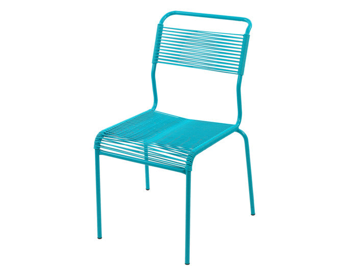 Stilvoller, wetterfester Säntis Spaghetti-Gartenstuhl ohne Armlehne von Schaffner, langlebig, umweltfreundlich, modern, perfekt für Terrasse und Garten.