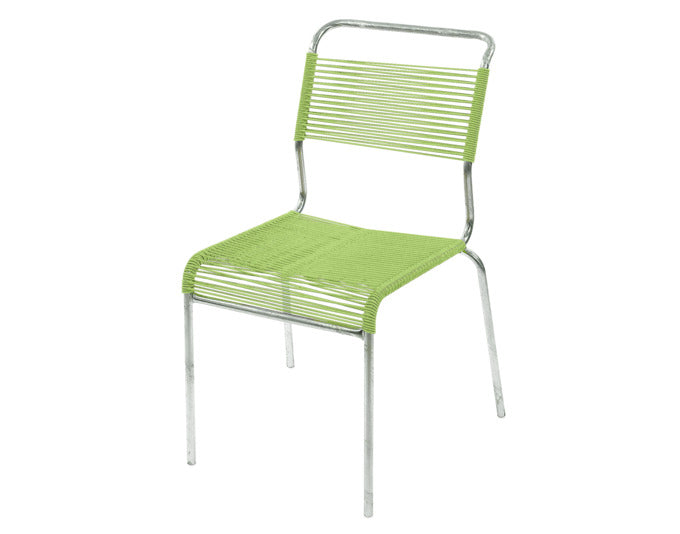 Stilvoller, wetterfester Säntis Spaghetti-Gartenstuhl ohne Armlehne von Schaffner, langlebig, umweltfreundlich, modern, perfekt für Terrasse und Garten.