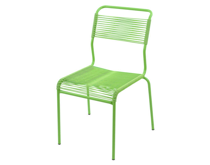 Stilvoller, wetterfester Säntis Spaghetti-Gartenstuhl ohne Armlehne von Schaffner, langlebig, umweltfreundlich, modern, perfekt für Terrasse und Garten.