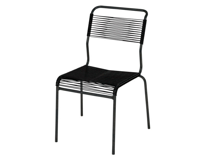 Stilvoller, wetterfester Säntis Spaghetti-Gartenstuhl ohne Armlehne von Schaffner, langlebig, umweltfreundlich, modern, perfekt für Terrasse und Garten.