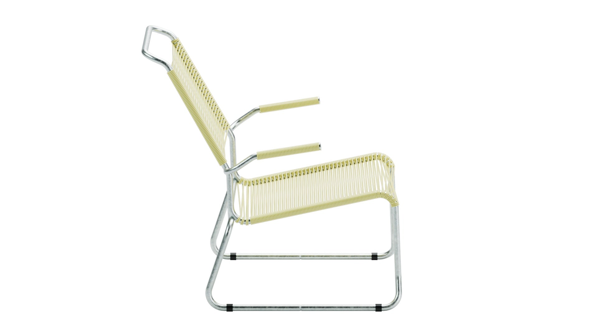 Säntis Spaghetti-Lounger mit Armlehne Hochlehner Kufen in Buchsbaumgelb präsentiert im Onlineshop von KAQTU Design AG. Outdoor-Sessel mit Armlehnen ist von Schaffner