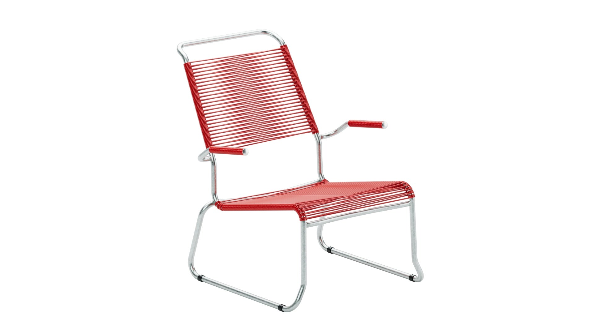 Säntis Spaghetti-Lounger mit Armlehne Hochlehner Kufen in Rot präsentiert im Onlineshop von KAQTU Design AG. Outdoor-Sessel mit Armlehnen ist von Schaffner