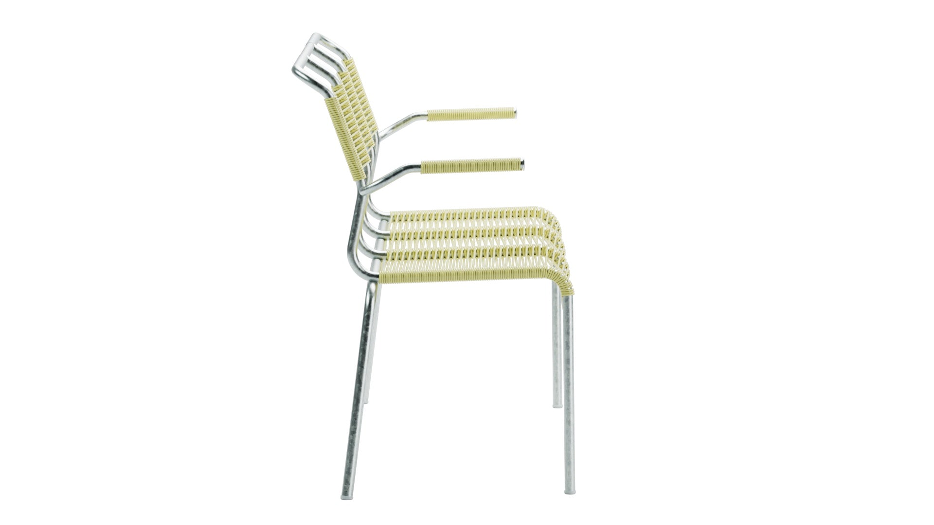 Säntis Spaghetti-3er-Gartenbank mit Armlehne in Buchsbaumgelb präsentiert im Onlineshop von KAQTU Design AG. Gartenbank ist von Schaffner