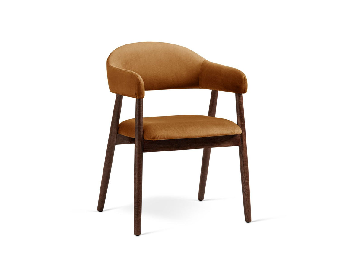 Zwei Samtstühle Adra von Cosmopolitan Design mit Buchenholzbeinen, gepolsterter Sitzfläche und Rückenlehne in Veloursstrick-Optik.