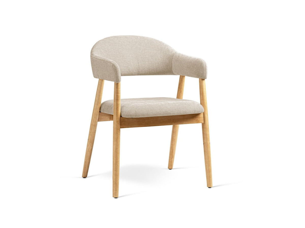 Zwei Esszimmerstühle Adra mit Buchenholzbeinen und Sitzfläche aus Chenille-Stoff Rebel in Beige, moderne Karostruktur mit Flor.