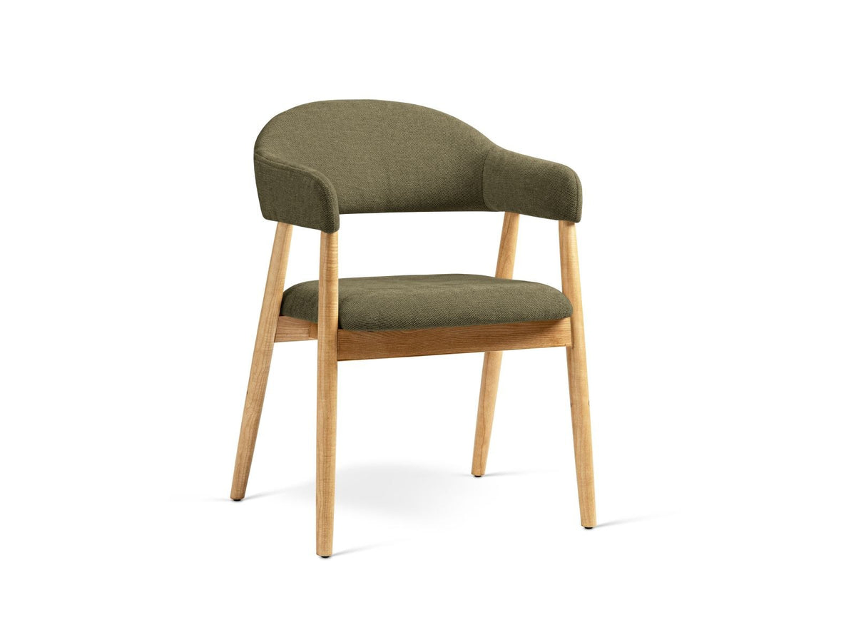Zwei Esszimmerstühle Adra mit Buchenholzbeinen und Sitzfläche aus Chenille-Stoff Rebel in Beige, moderne Karostruktur mit Flor.