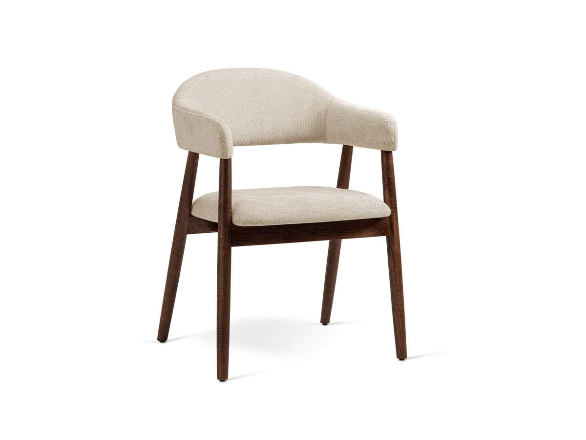 Zwei Esszimmerstühle Adra mit Buchenholzbeinen und Sitzfläche aus Chenille-Stoff Rebel in Beige, moderne Karostruktur mit Flor.