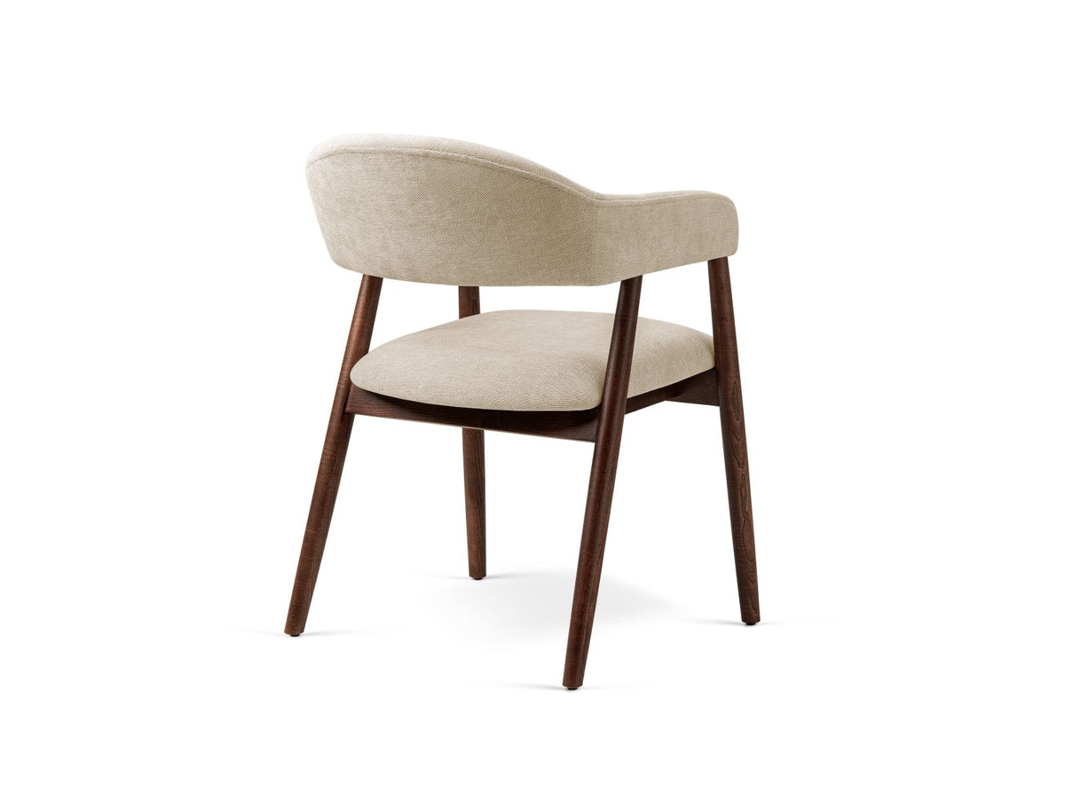 Zwei Esszimmerstühle Adra mit Buchenholzbeinen und Sitzfläche aus Chenille-Stoff Rebel in Beige, moderne Karostruktur mit Flor.