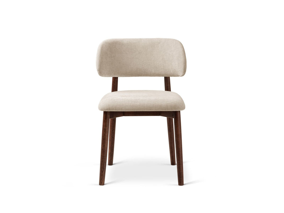 Zwei Stühle Evan mit Gestell aus Buchenholz und Sitzpolster in Chenille-Stoff Rebel, Farbe Beige, montierte Holzbeine, moderne Form.