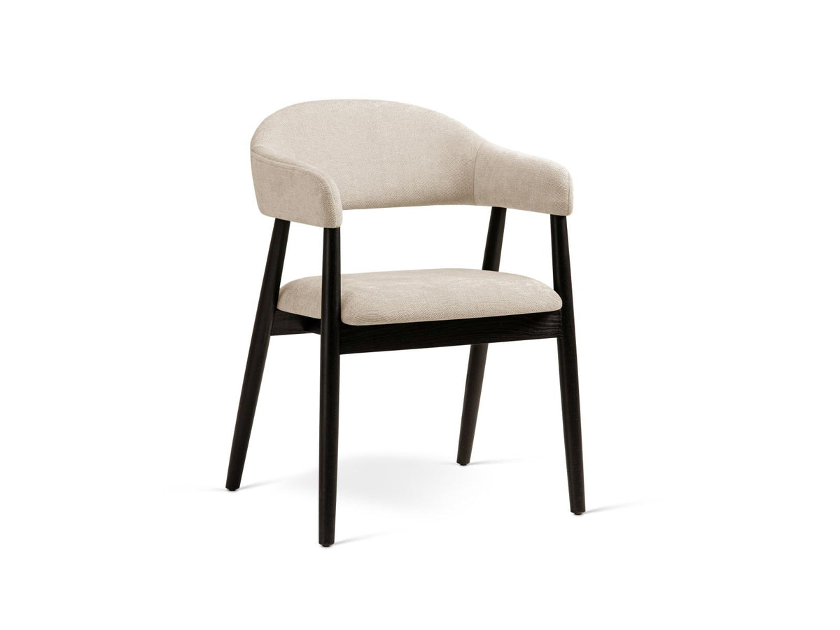 Zwei Esszimmerstühle Adra mit Buchenholzbeinen und Sitzfläche aus Chenille-Stoff Rebel in Beige, moderne Karostruktur mit Flor.