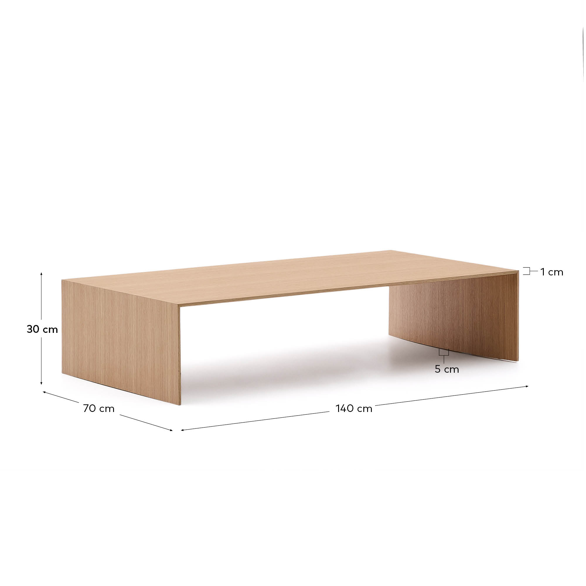 Eleganter Couchtisch Litto aus Eichenfurnier, 140x70 cm, naturfarben, von Kave Home. Perfekt für moderne und einladende Wohnräume.