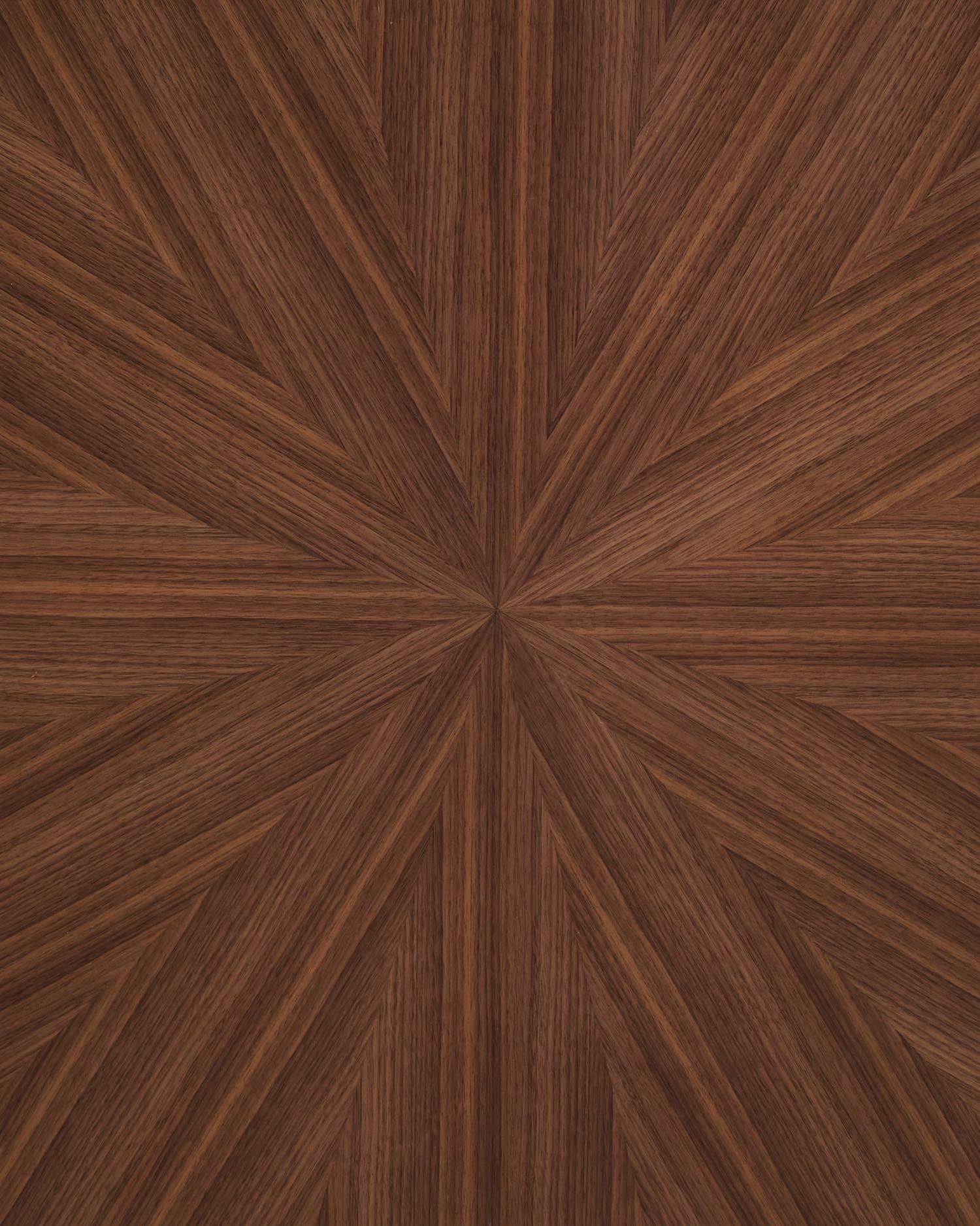 Runder Tisch aus edlem Nussholzfurnier, 120 cm Durchmesser, perfekt für moderne Wohn- und Essbereiche, stilvoll und hochwertig.