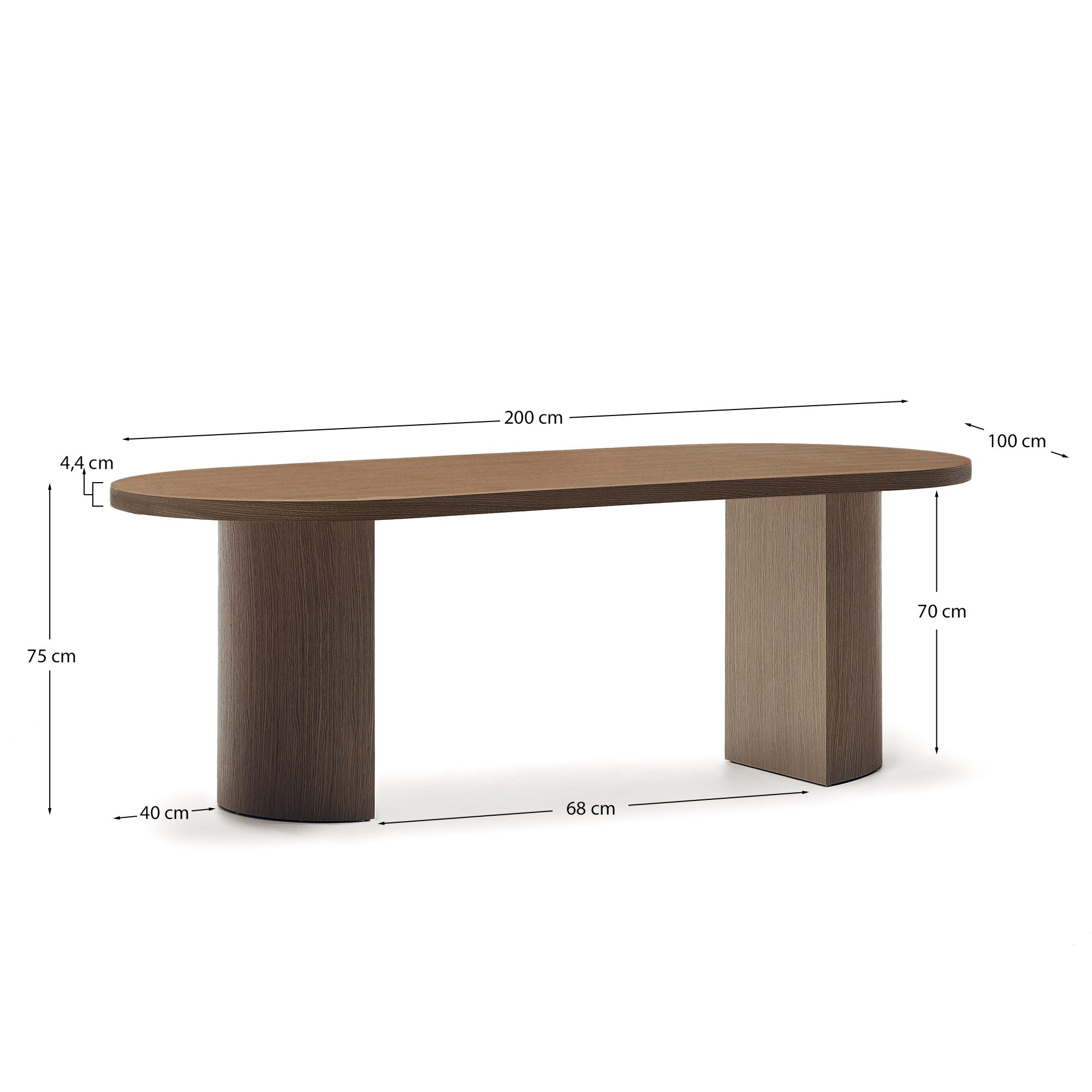 Erleben Sie den Nealy Tisch von Kave Home: 200 x 100 cm, aus robustem Nussbaumfurnier mit elegantem dunklem Finish – ideal für Ihr Esszimmer.