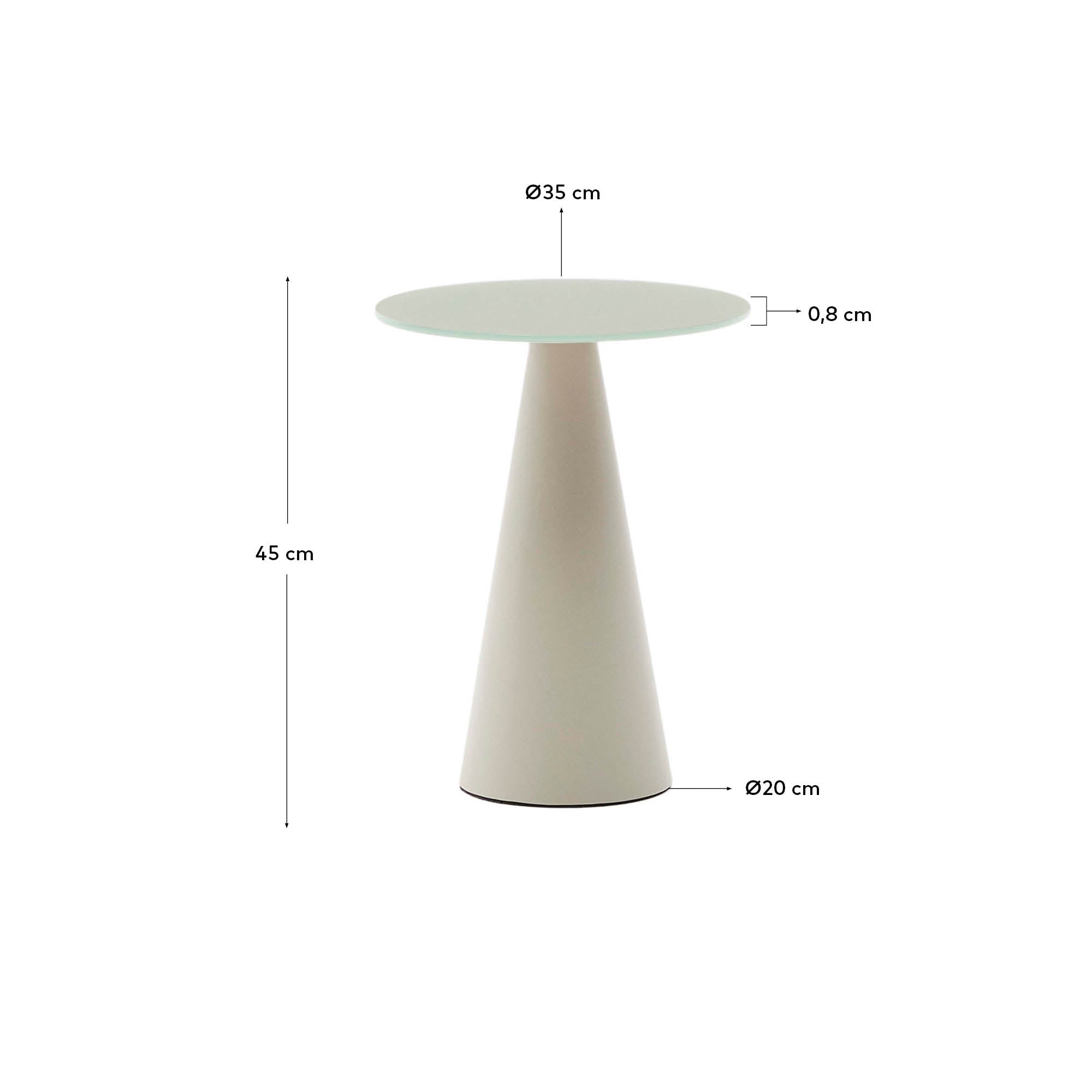 Eleganter Wilshire Beistelltisch von Kave Home, Ø35 cm, aus robustem Milchglas und matt grauem Stahl – perfekt für jeden Raum.