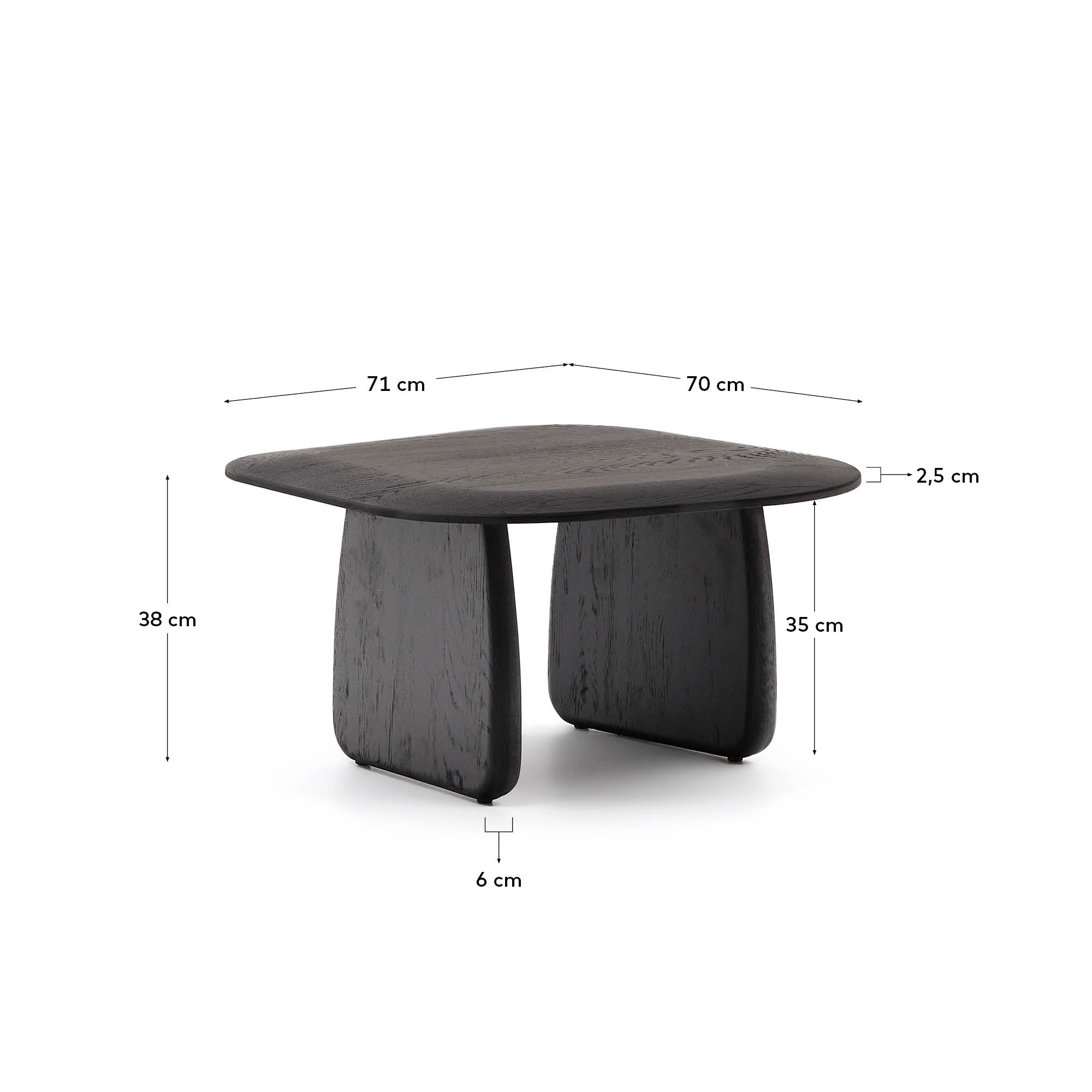 Eleganter Beistelltisch Pirita aus massiver Eiche mit edlem schwarzem Finish, 70,6 x 70 cm. Ideal für stilvolle Akzente und nachhaltiges Wohnen.