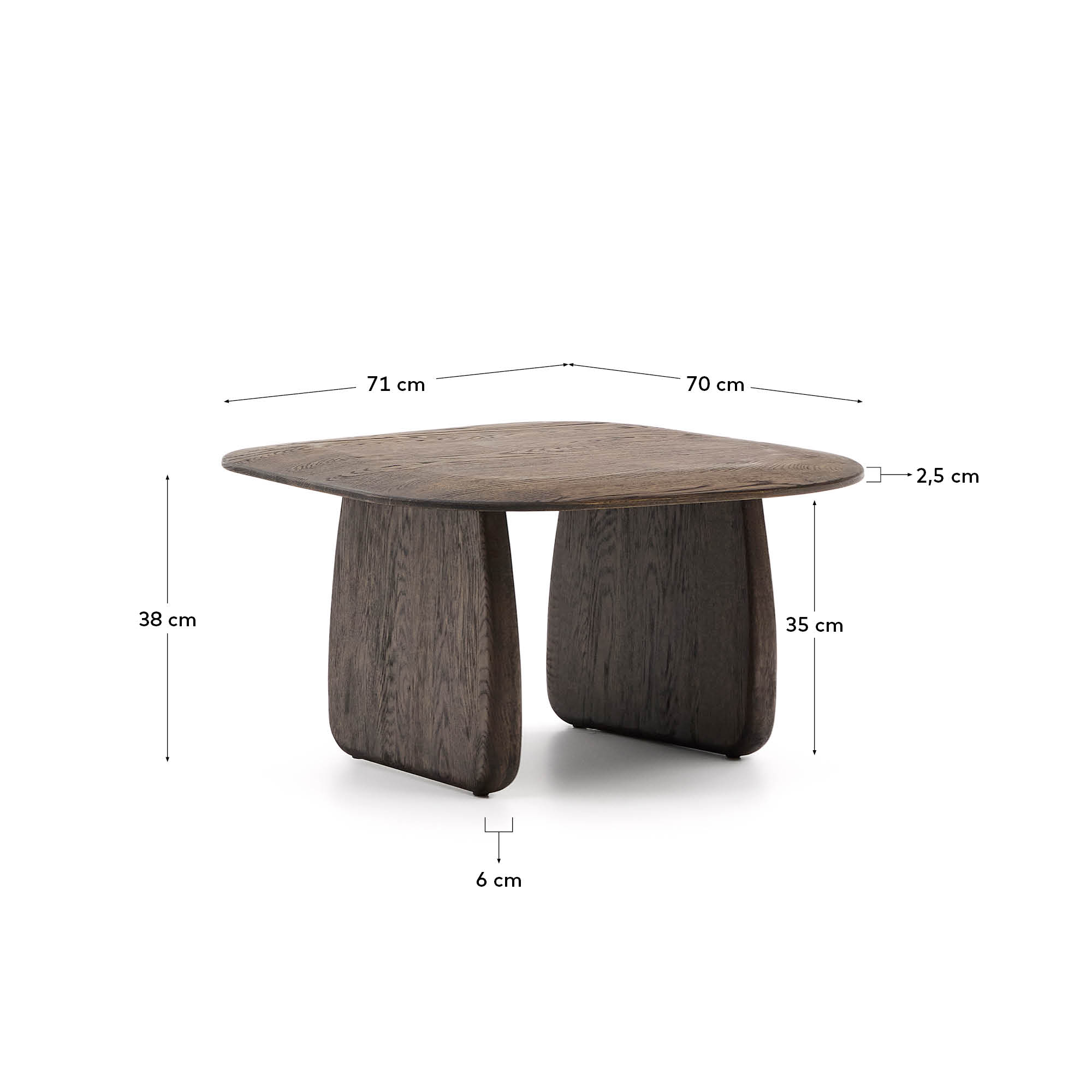Stilvoller Beistelltisch Pirita aus massiver Eiche, 70,6 x 70 cm, mit edlem dunklen Finish und nachhaltiger FSC-Zertifizierung von Kave Home.