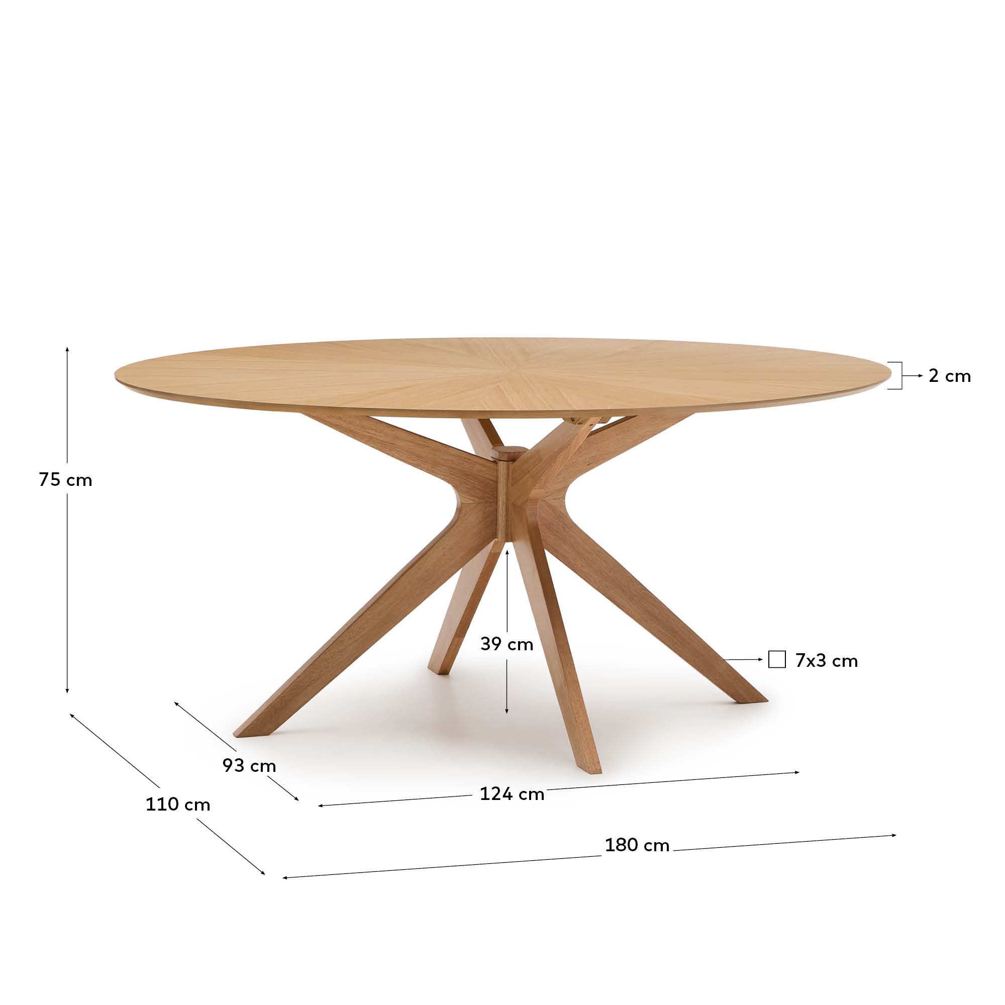 Moderner Naanim Tisch aus Eichenfurnier, 180 x 110 cm, von Kave Home. Ideal für stilvolle Esszimmer und zeitgemäße Wohnräume.