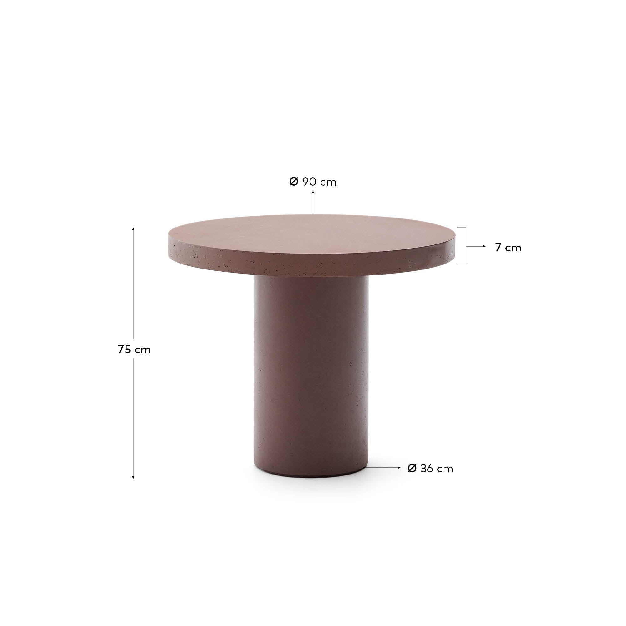 Moderner runder Tisch aus Zement in Terrakotta-Optik, Ø 90 cm, von Kave Home. Perfekt für stilvolle und langlebige Einrichtung.