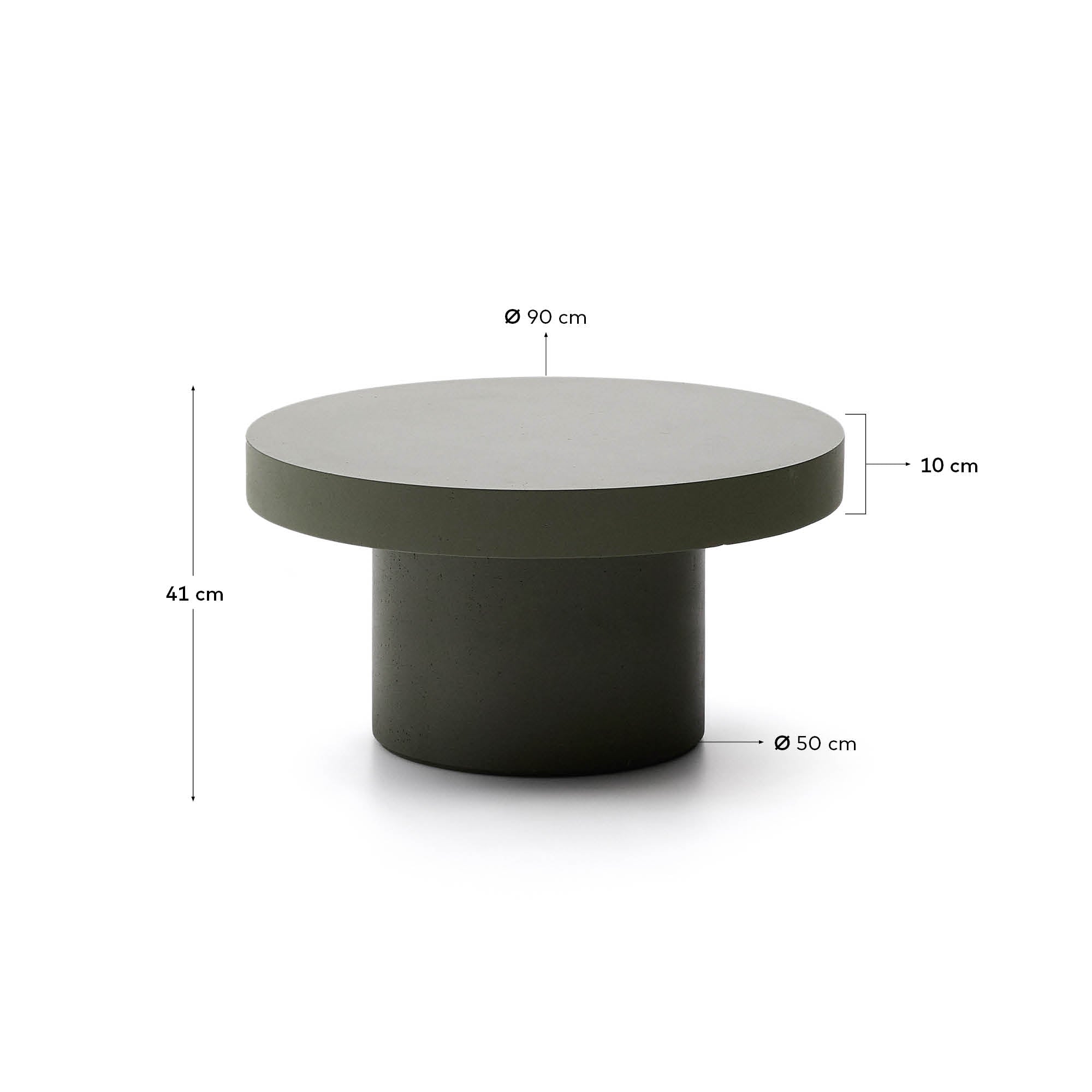 Moderner Couchtisch Aiguablava aus grünem Zement, Ø 90 cm, von Kave Home – stilvolles Design für Ihr Wohnzimmer.