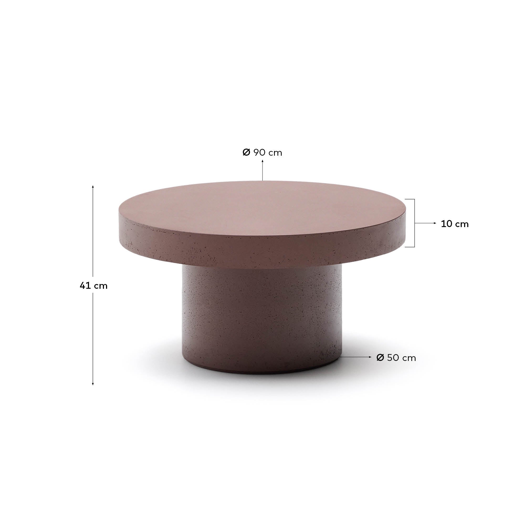 Eleganter Couchtisch Aiguablava aus robustem Zement in Terrakotta-Optik, Ø 90 cm. Ideal für stilvolle Outdoor-Bereiche, wetterfest und langlebig.