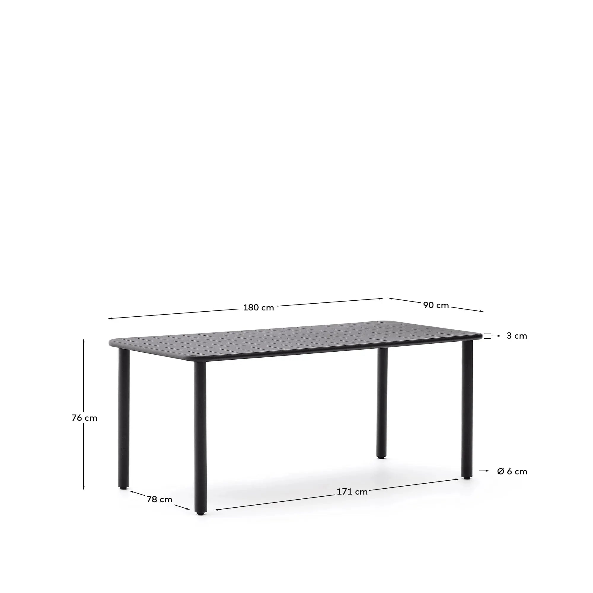 Moderner Outdoor-Tisch Brai aus dunkelgrauem, verzinktem Stahl, 180x90 cm, robust und stilvoll für Garten oder Terrasse.