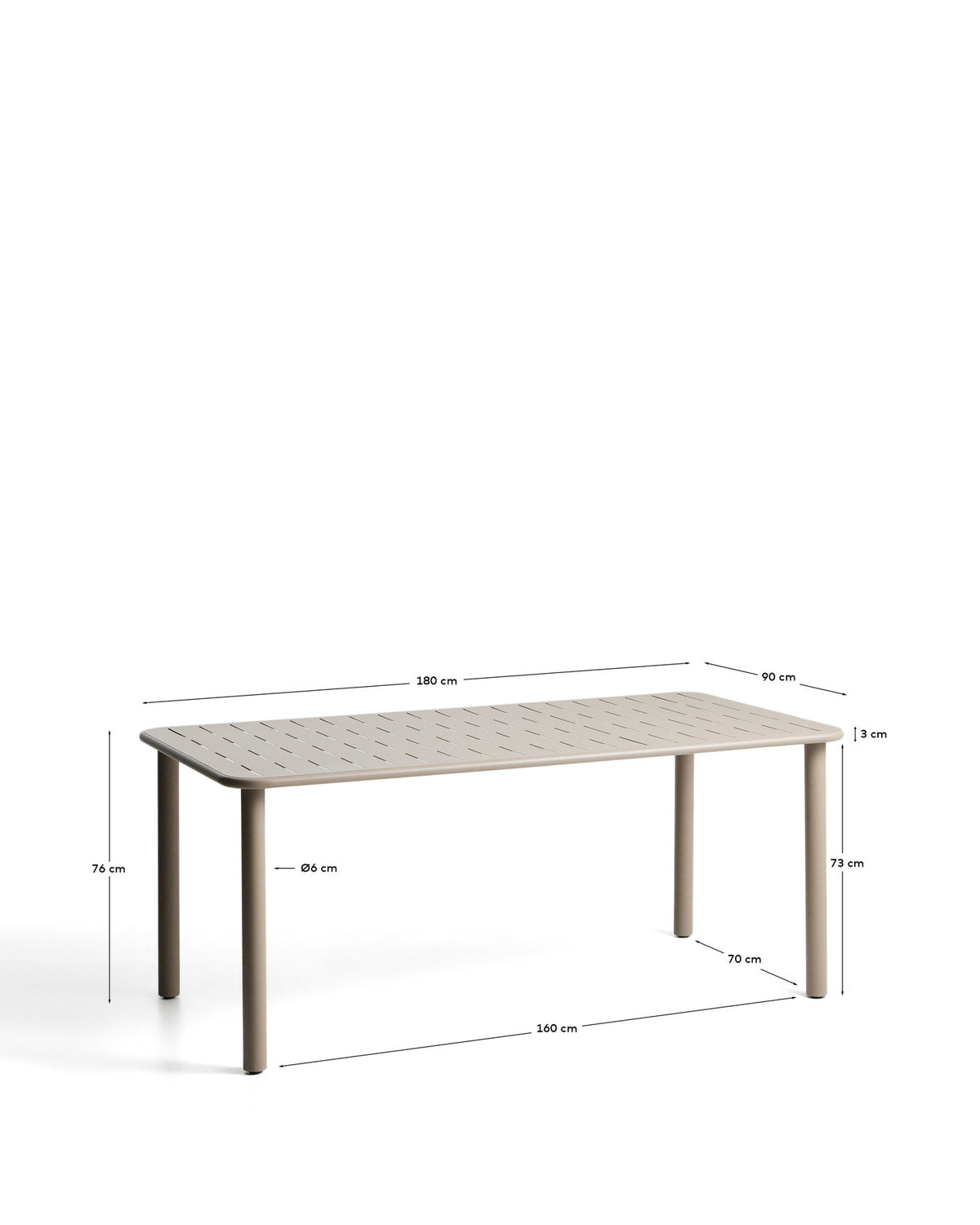 Outdoor-Tisch Brai aus taupefarben verzinktem Stahl, 180 x 90 cm in Taupe, Beige, Ecru präsentiert im Onlineshop von KAQTU Design AG. Gartentisch ist von Kave Home