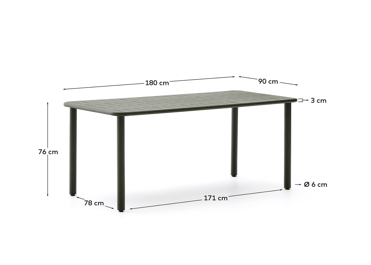 Outdoor-Tisch Brai aus grün verzinktem Stahl 180 x 90 cm in Dunkelgrün präsentiert im Onlineshop von KAQTU Design AG. Gartentisch ist von Kave Home