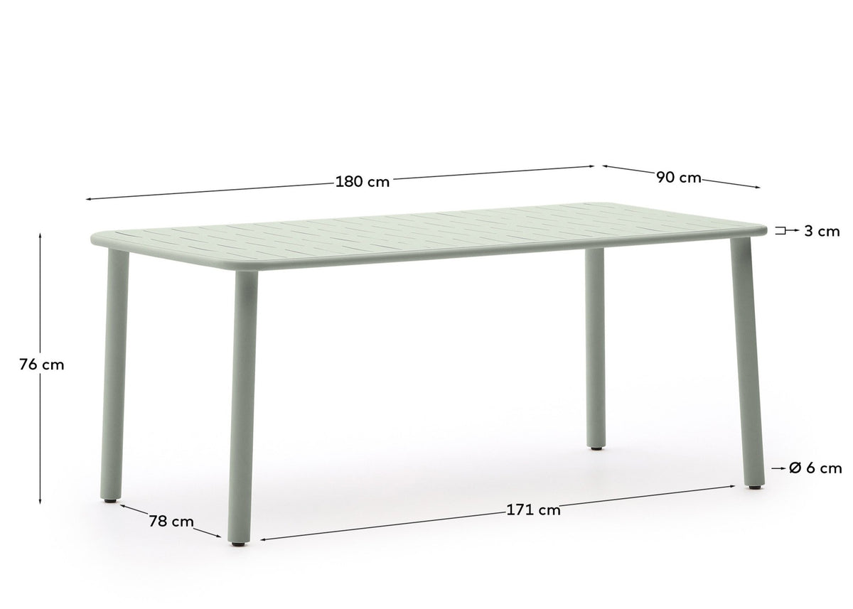 Outdoor-Tisch Brai aus türkis verzinktem Stahl 180 x 90 cm in Hellgrün, Blau präsentiert im Onlineshop von KAQTU Design AG. Gartentisch ist von Kave Home