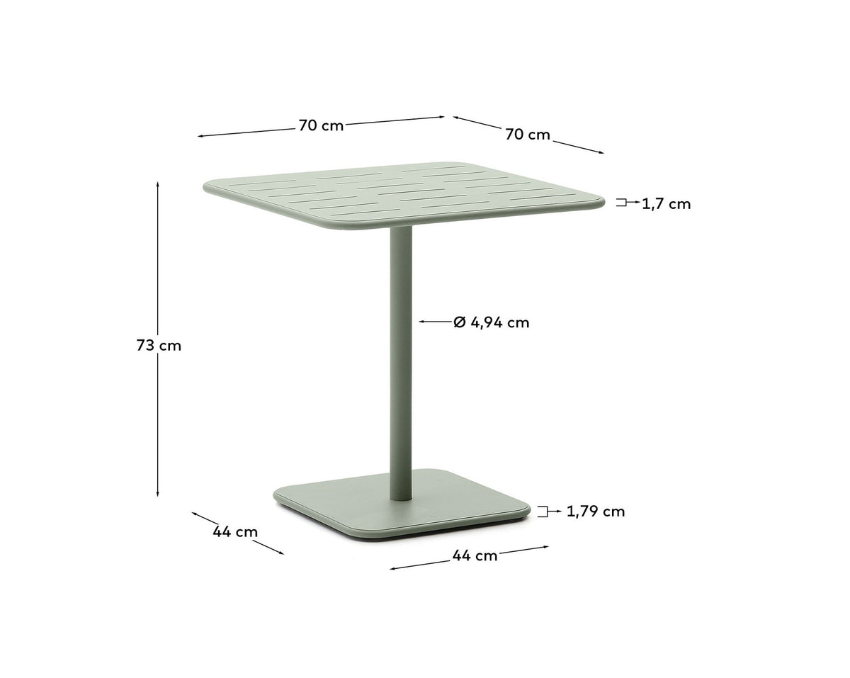 Outdoor-Tisch Brai aus türkis verzinktem Stahl 70 x 70 cm in Hellgrün, Blau präsentiert im Onlineshop von KAQTU Design AG. Gartentisch ist von Kave Home