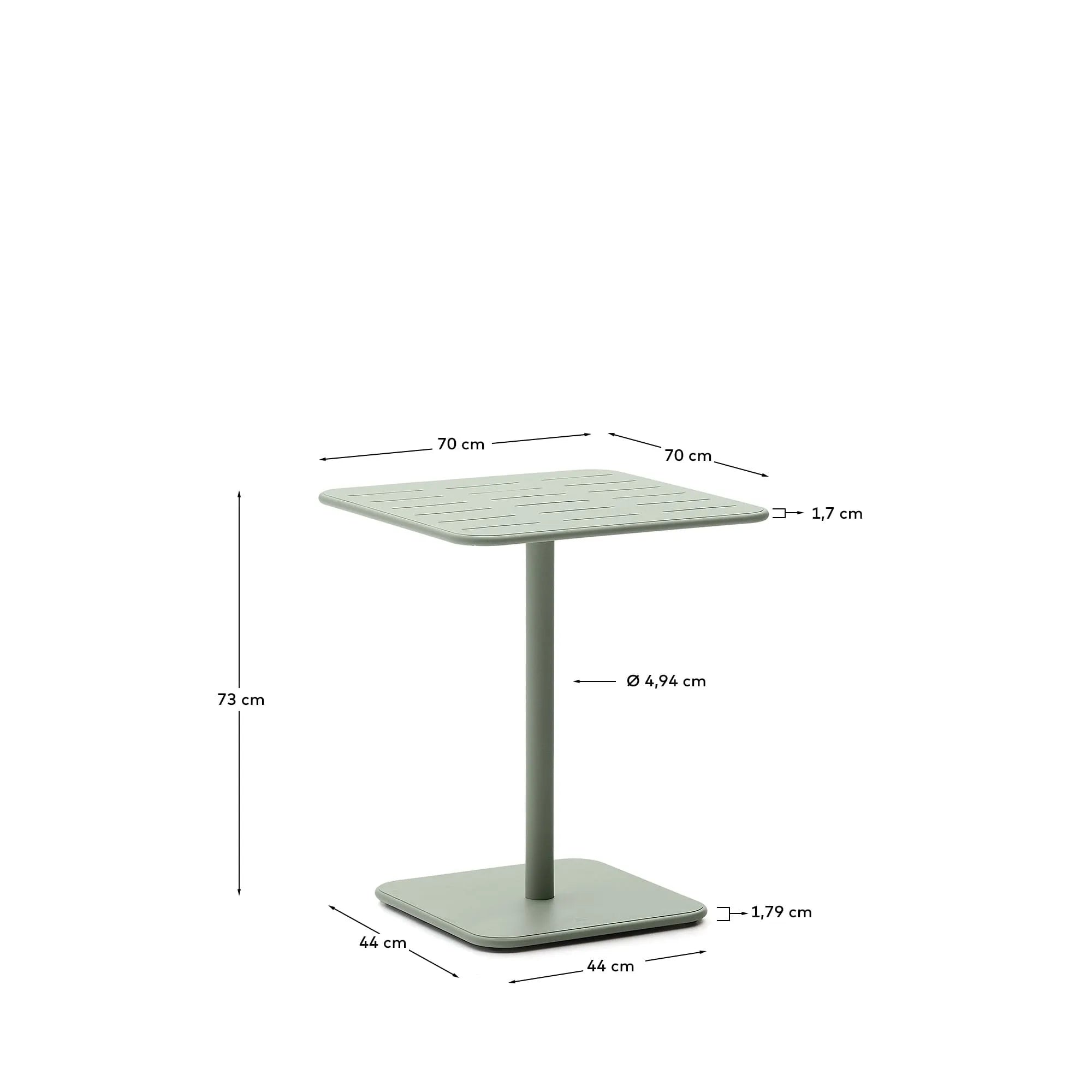 Stilvoller Outdoor-Tisch Brai, türkis, verzinkter Stahl, 70x70 cm, perfekt für moderne Terrassen und Außenbereiche.
