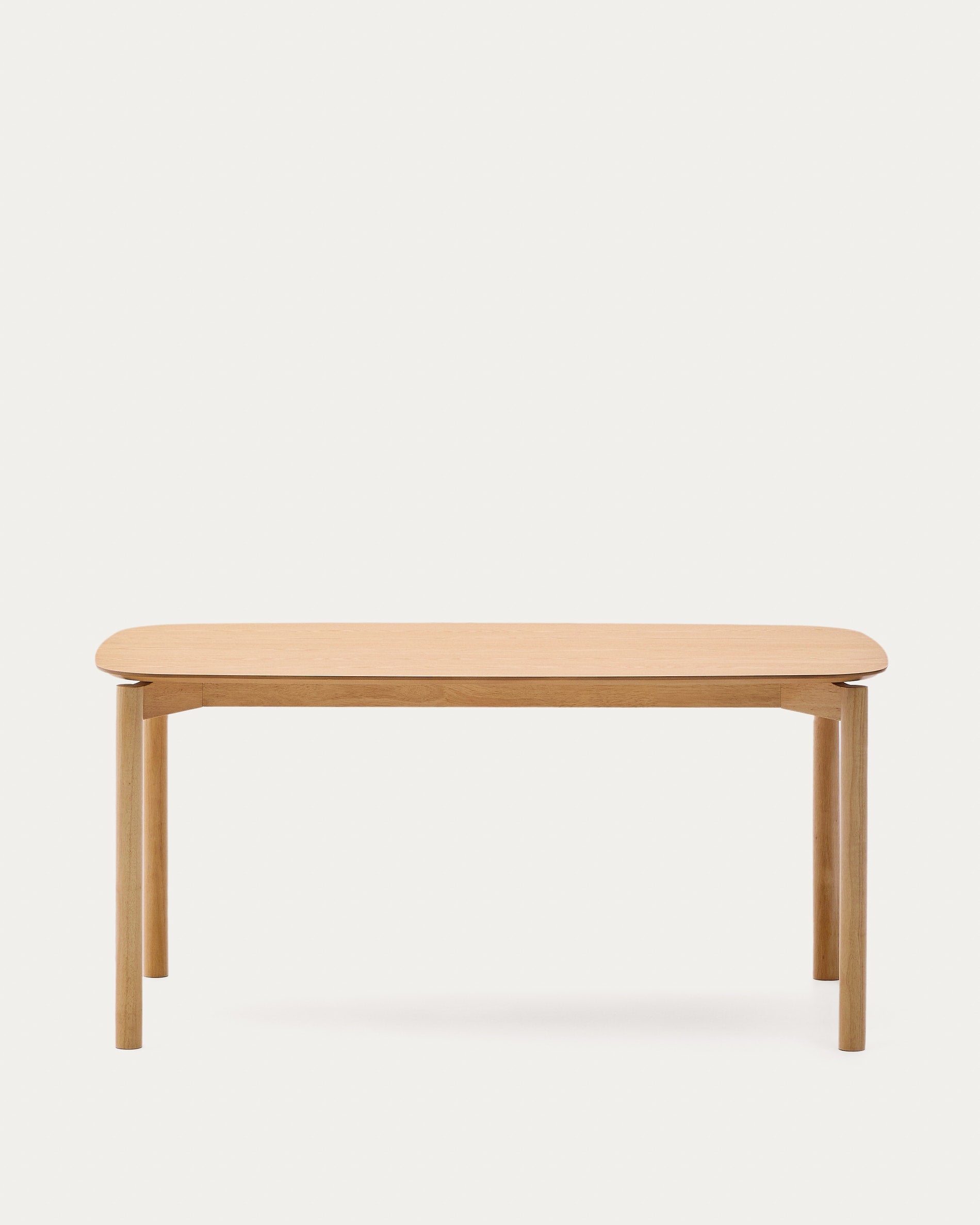 Eleganter Esstisch Indara, 160x90 cm, aus Eschefurnier und massivem Kautschukholz, naturfarben, perfekt für moderne Wohnräume.