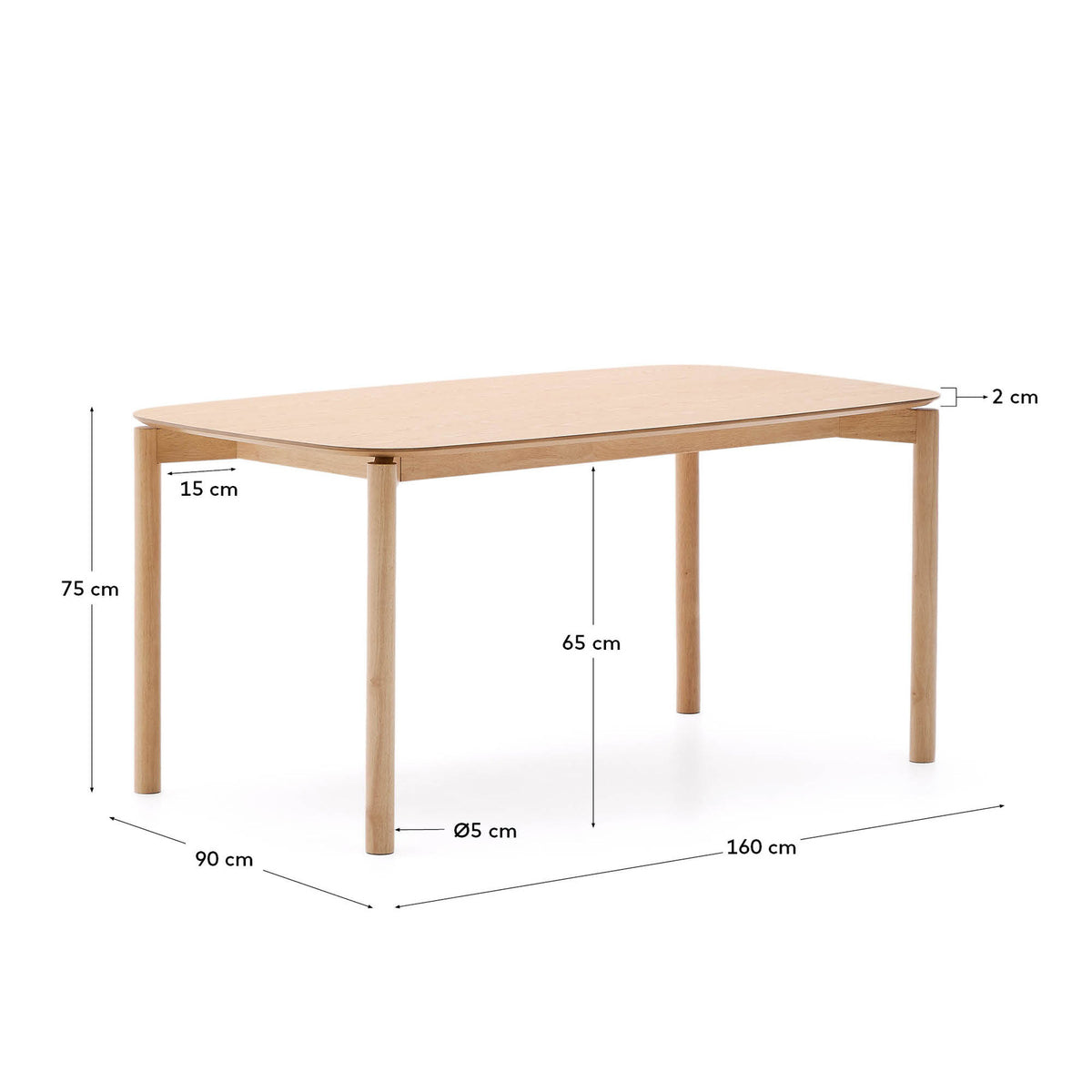 Tisch Indara aus Eschefurnier mit naturfarbenem Finish 160 x 90 cm in Natur präsentiert im Onlineshop von KAQTU Design AG. Esstisch ist von Kave Home