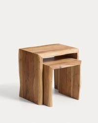 2er-Set Beistelltische Lomiri aus massivem Akazienholz mit gebleichtem Finish 50 x 42 cm / 34 x 42 cm