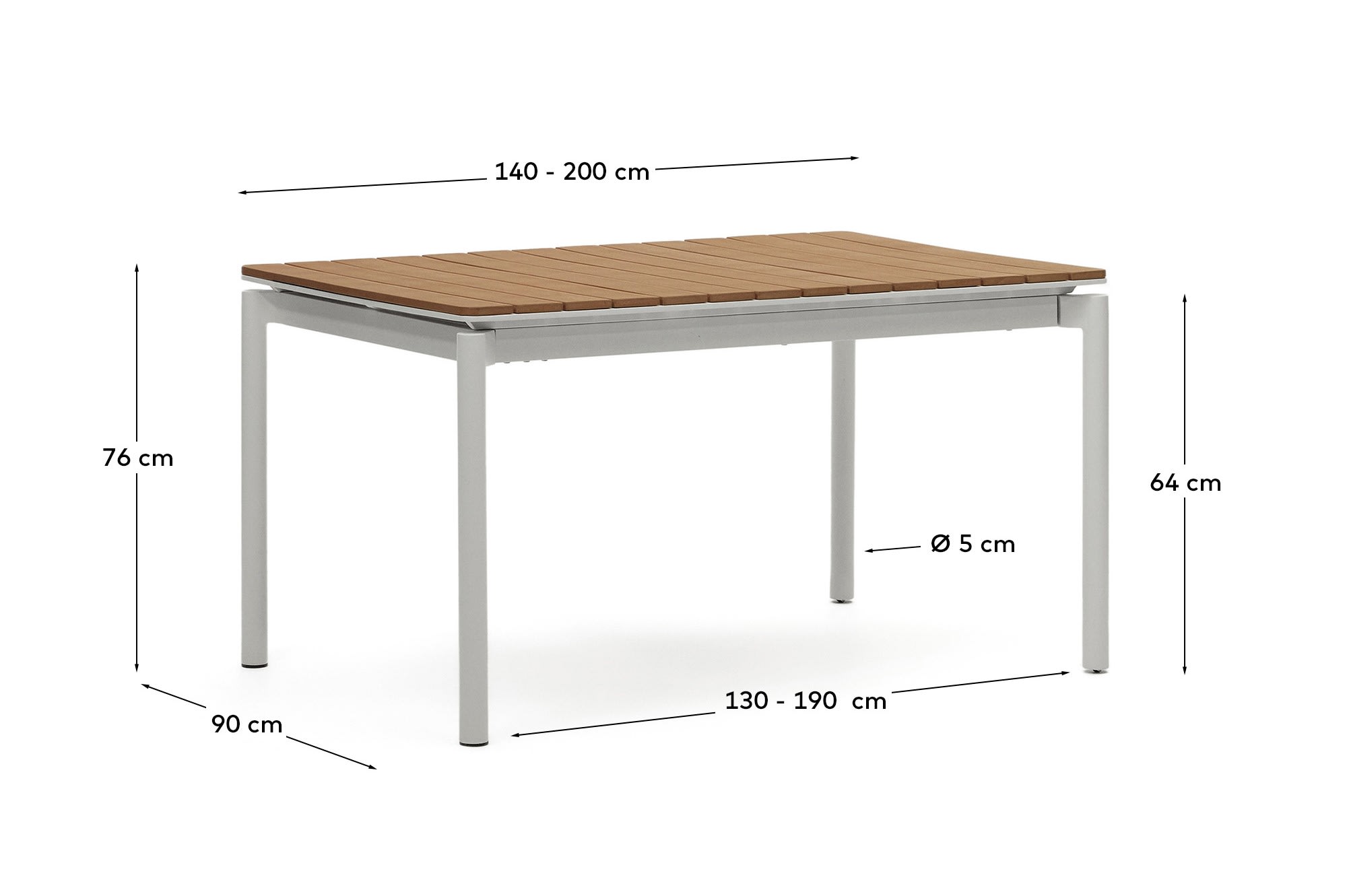 Ausziehbarer Outdoor-Tisch Canyelles aus Polyholz und Aluminium, hellgrau 140 (200) x 90 c in Hellgrau, Braun präsentiert im Onlineshop von KAQTU Design AG. Gartentisch ist von Kave Home