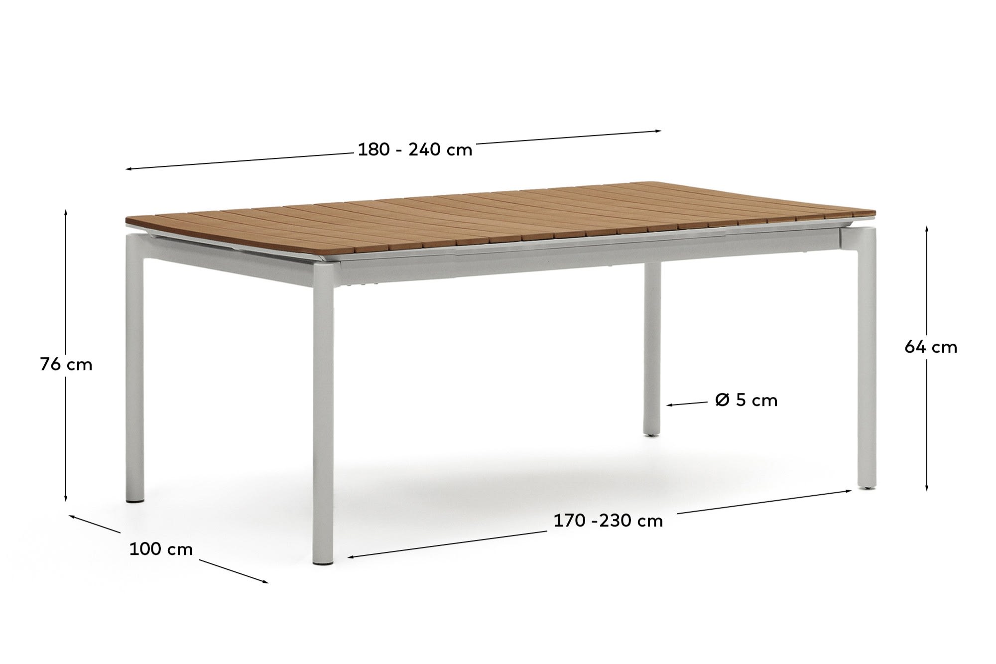 Ausziehbarer Outdoor-Tisch Canyelles aus Polyholz und Aluminium, hellgrau 180 (240) x 100  in Hellgrau, Braun präsentiert im Onlineshop von KAQTU Design AG. Gartentisch ist von Kave Home