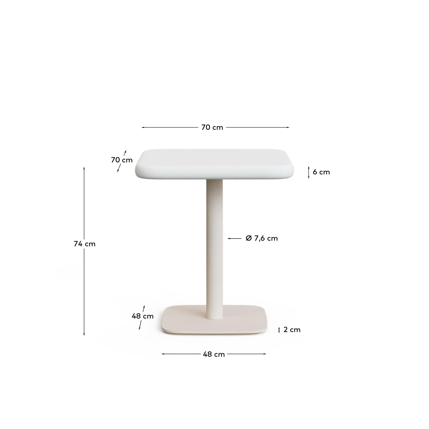 Outdoor-Tisch Dina mit weißer Zementplatte 70 x 70 cm und weißem Stahlfuß 48 x 48 x 72 cm in Weiss präsentiert im Onlineshop von KAQTU Design AG. Gartentisch ist von Kave Home