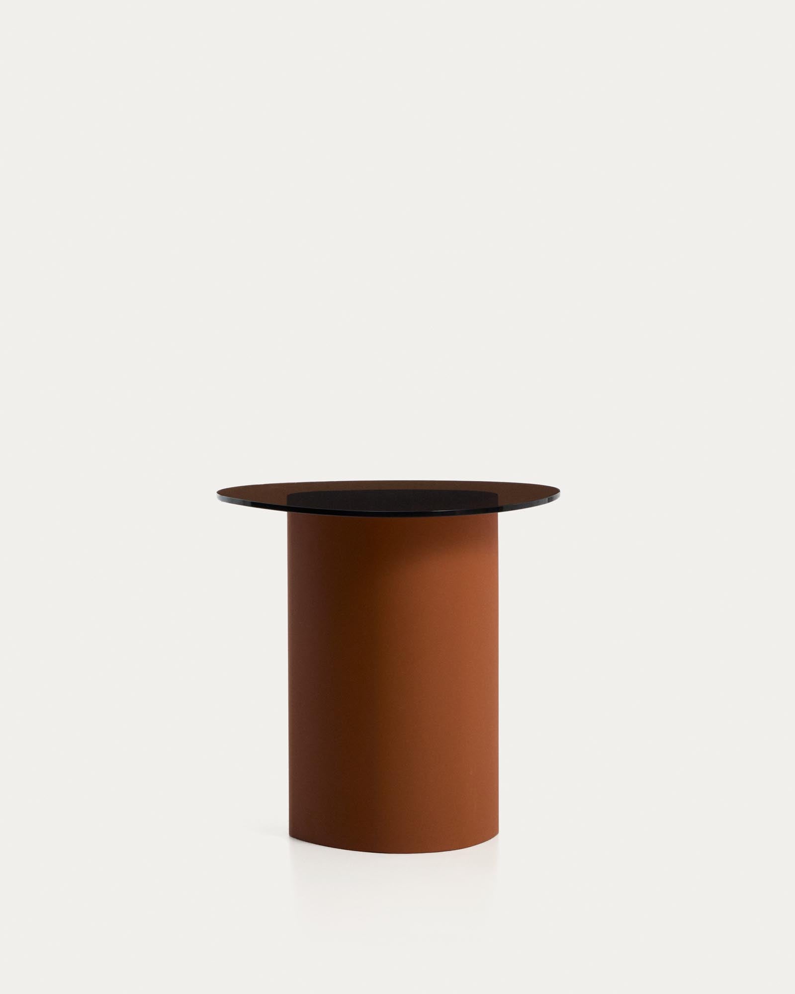 Beistelltisch Olir aus gehärtetem Glas und braunem Stahl 48 x 46,8 cm in Braun präsentiert im Onlineshop von KAQTU Design AG. Beistelltisch ist von Kave Home