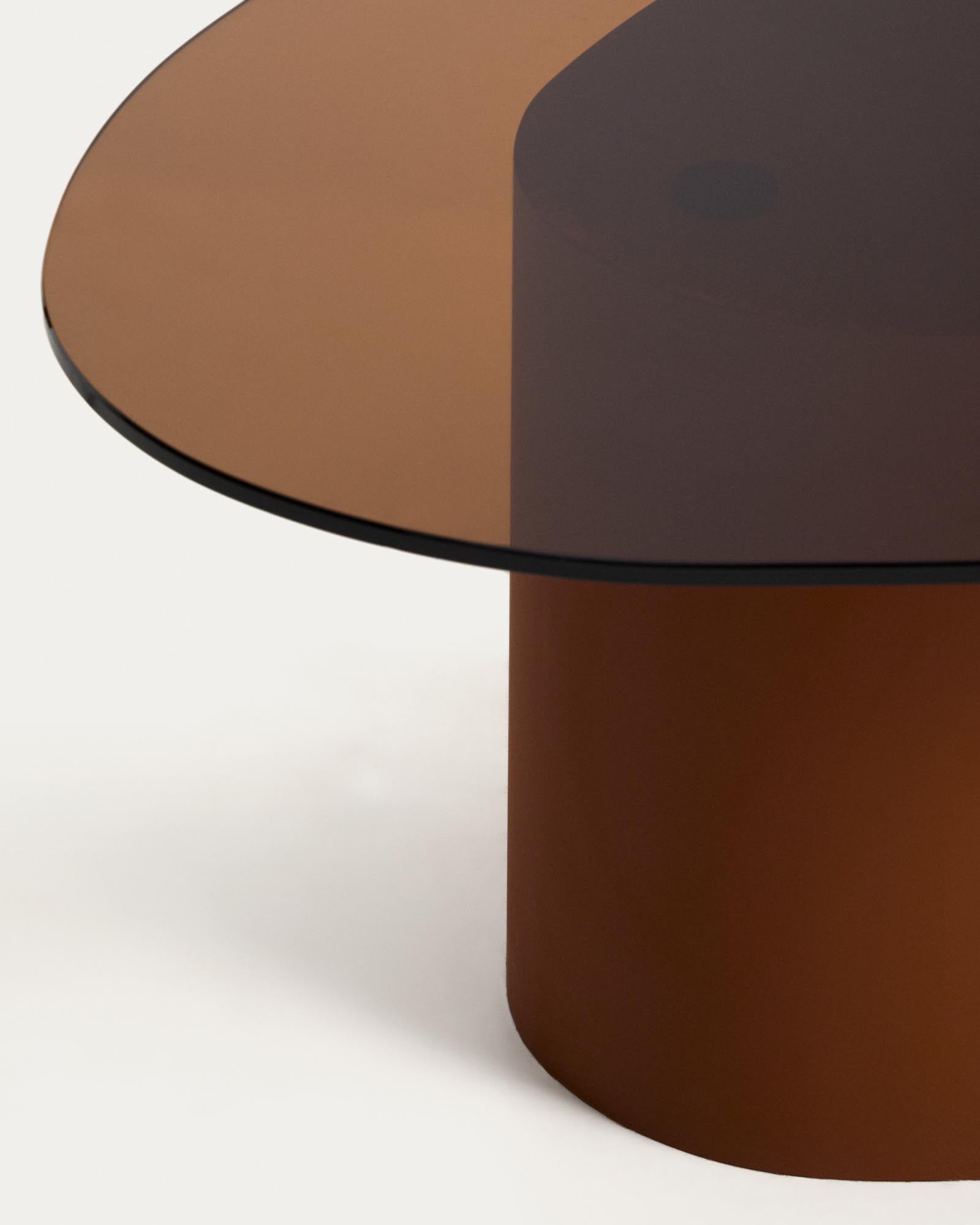 Eleganter Couchtisch Olir mit robustem gehärtetem Glas und stilvollem braunem Stahlgestell, ideal für moderne Wohnräume.