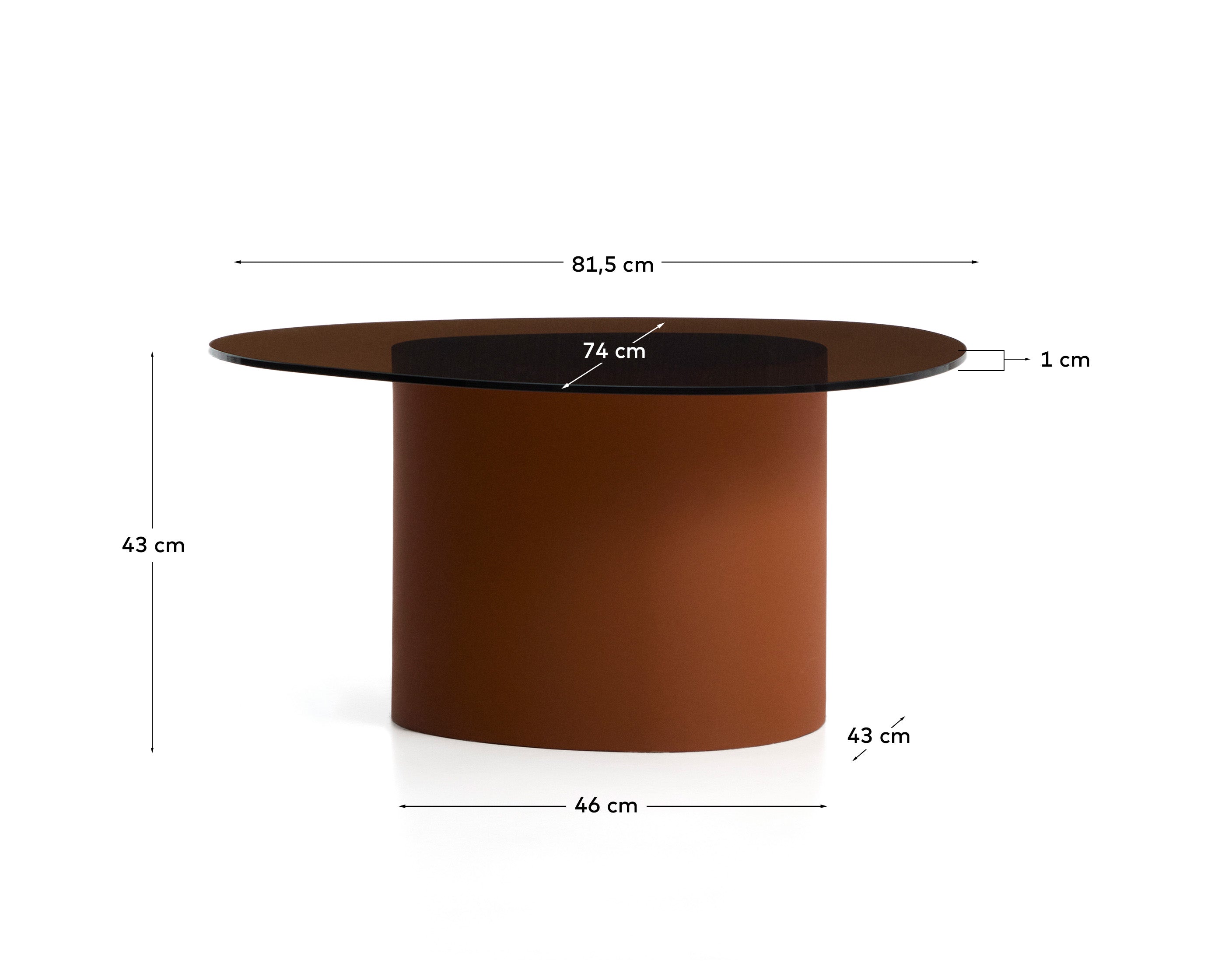 Eleganter Couchtisch Olir mit gehärteter Glasplatte und robustem braunem Stahlgestell, ideal für stilvolle Wohnräume.