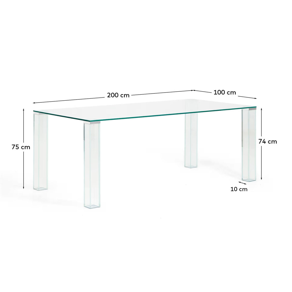 Tisch Adularia aus durchsichtigem Einscheiben-Sicherheitsglas, 200 x 100 cm in Transparent präsentiert im Onlineshop von KAQTU Design AG. Esstisch ist von Kave Home