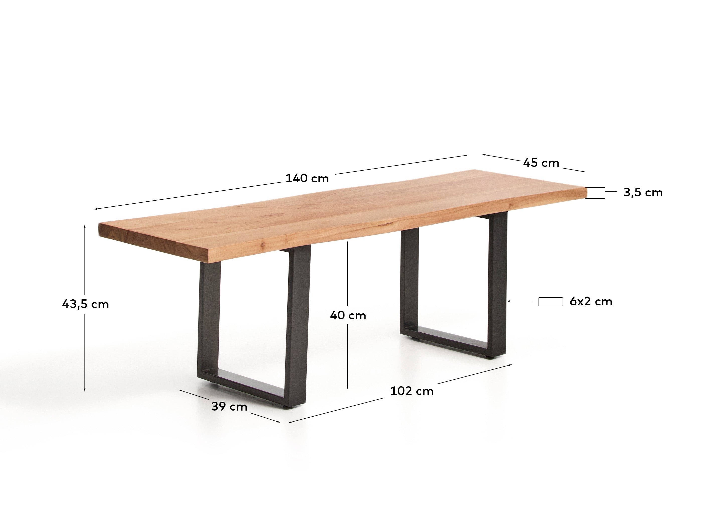 Bank Uxue aus massivem Akazienholz mit Beinen aus schwarzem Stahl 140 x 45 cm in Natur präsentiert im Onlineshop von KAQTU Design AG. Sitzbank ist von Kave Home