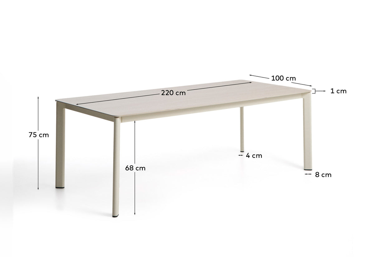 Tisch Anafi aus gesintertem Stein und Aluminium in Ecru, 220 x 100 cm in Beige, Ecru, Taupe präsentiert im Onlineshop von KAQTU Design AG. Gartentisch ist von Kave Home