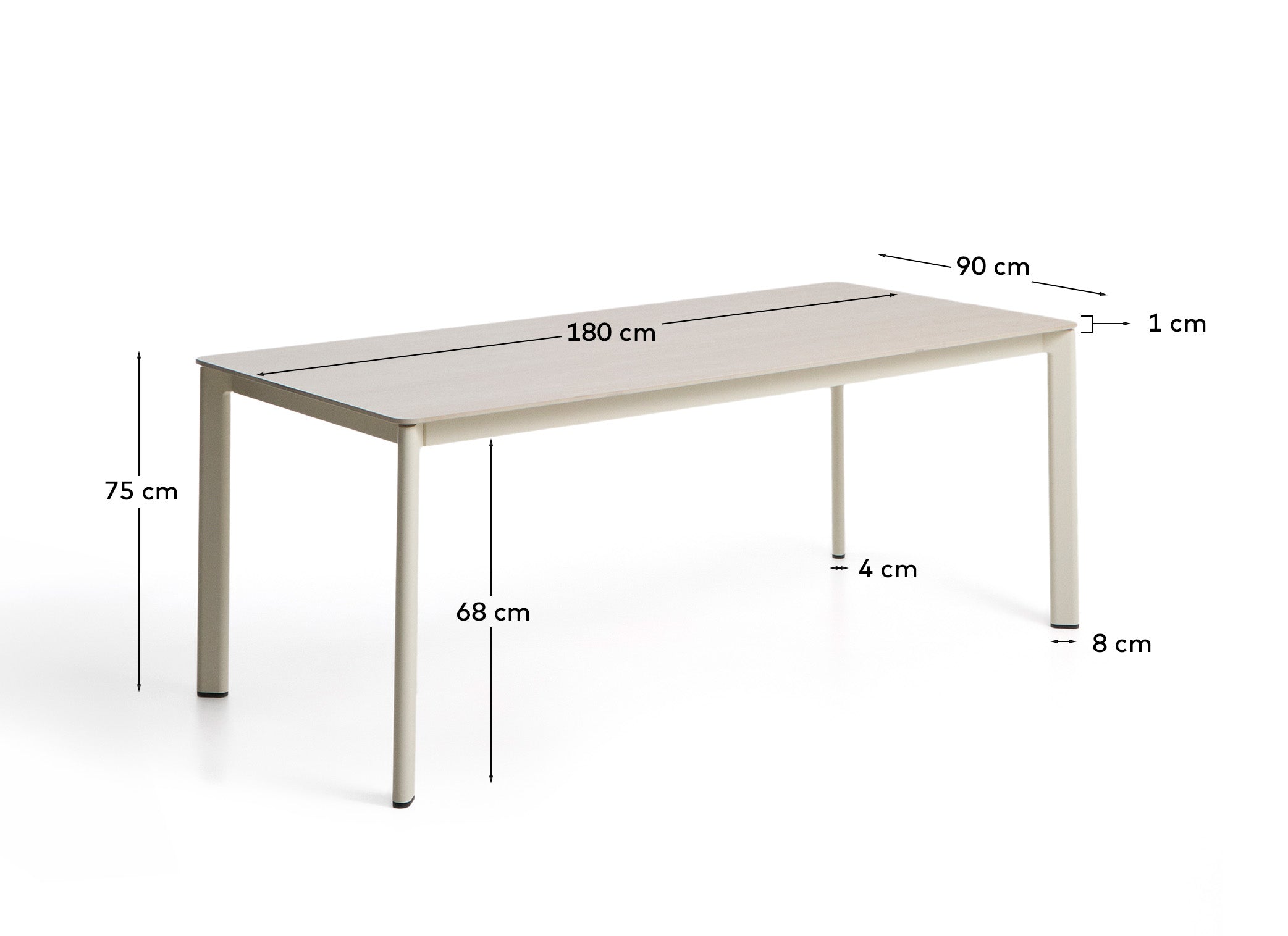 Moderner Gartentisch Anafi in sanftem Beige, aus langlebigem gesintertem Stein und Aluminium, perfekt für entspannte Stunden im Freien.