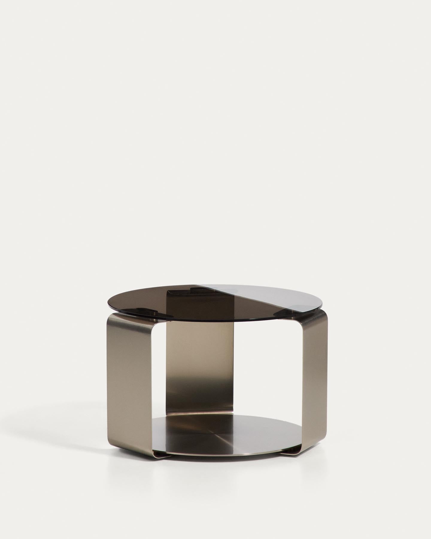 Couchtisch Dolven aus braunem Glas und gebürstetem Stahl, Ø 60 cm in Anthrazit präsentiert im Onlineshop von KAQTU Design AG. Couchtisch ist von Kave Home